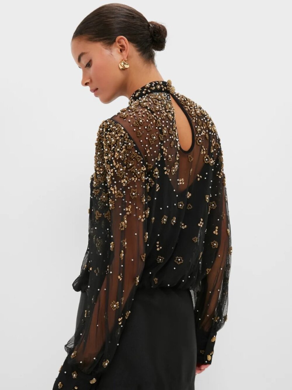 Farm Rio Embroidered Bubble Tulle Black Blouse Size M | NWT | MSRP $348